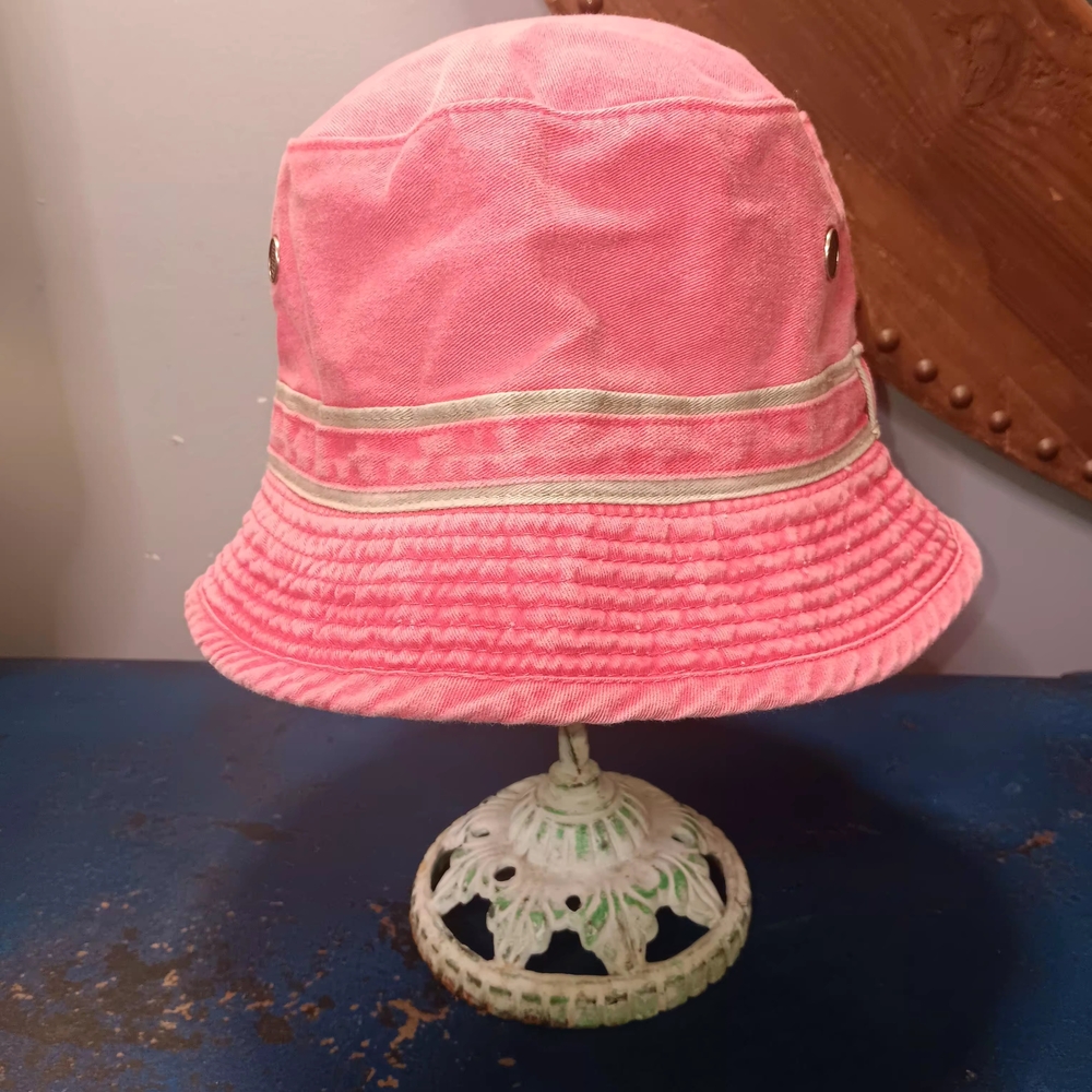 Kids Pink Bucket Hat with Contrast Cream Trim
